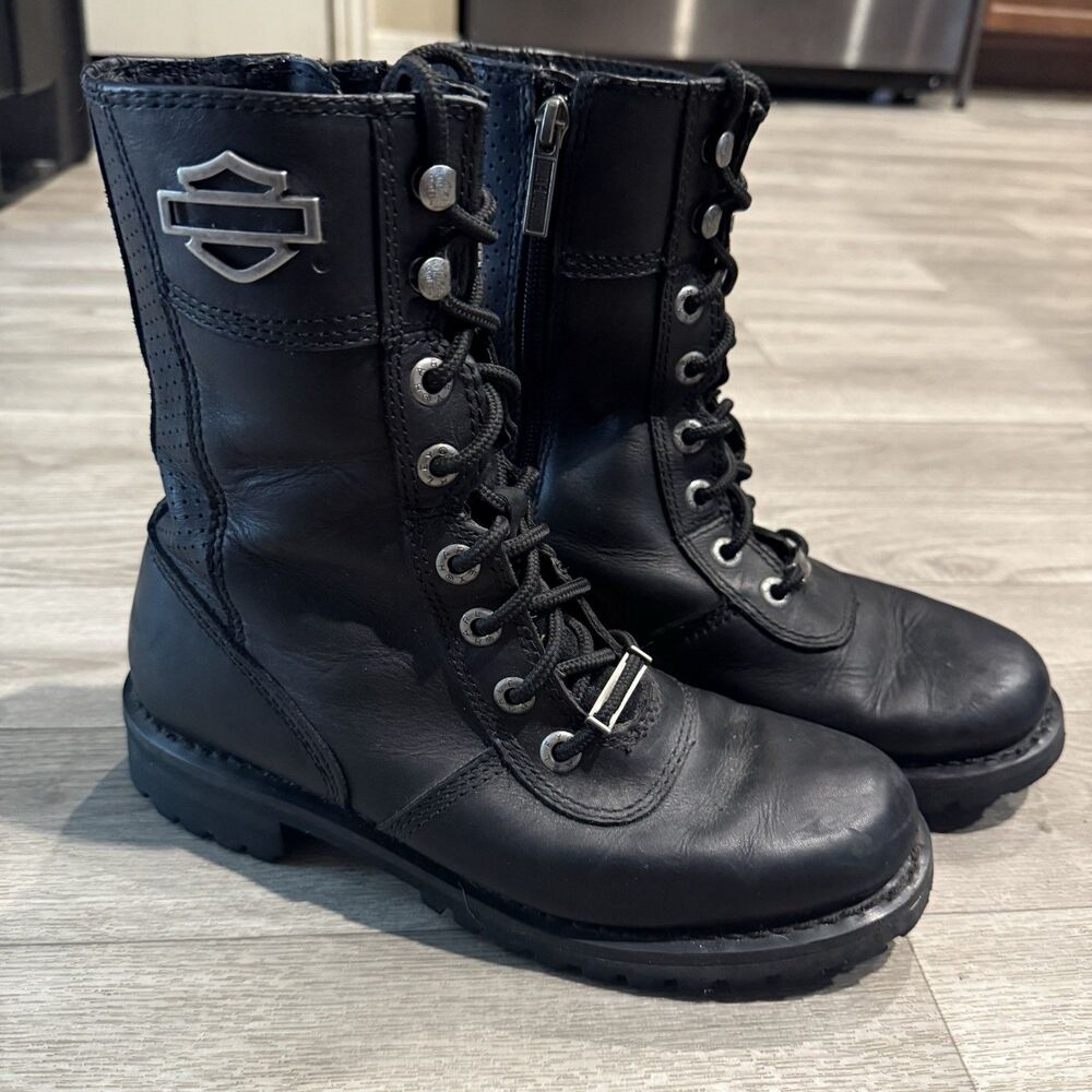 Harley Davidson Matisa Women's 8.5 Black Leather Lace Up Riding Boots D87001